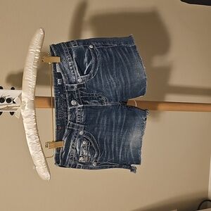 Miss Me Blue Denim Shorts with Wing Embroidery